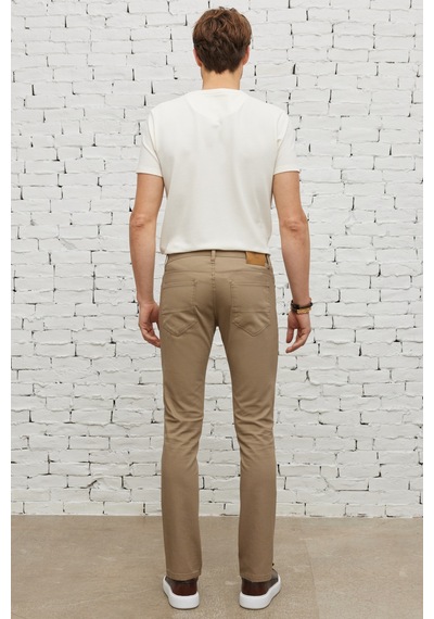 AC&Co / Altınyıldız Classics Erkek Bej Slim Fit Dar Kesim 5 Cep Armürlü Esnek Pantolon Bej