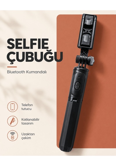 Tek Bluetooth Kumandalı Katlanabilir Selfie Çubuğu Ve Telefon Tutucu Najmaddin