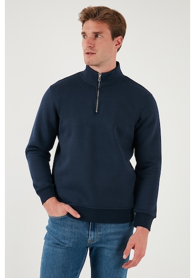 Buratti Pamuklu Regular Fit Yarım Fermuarlı Dik Yaka Erkek Sweat 59052592 Koyu Lacivert