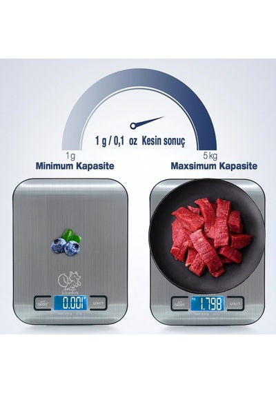 Dijital Mutfak Terazisi - Paslanmaz Çelik Yüzeyli Hassas Mutfak Tartısı - Dara İşlevi, Led Ekran, 5 Birim Dönüştürme Ve Otomatik Kapanma Özellikli - 5 Kg Tartı Kapasitesi Çok Renkli Dijital Mutfak Terazisi - Paslanmaz Çelik Yüzeyli Hassas Mutfak Tartısı - Dara İşlevi, Led Ekran, 5 Birim Dönüştürme Ve Otomatik Kapanma Özellikli - 5 Kg Tartı Kapasitesi Çok Renkli