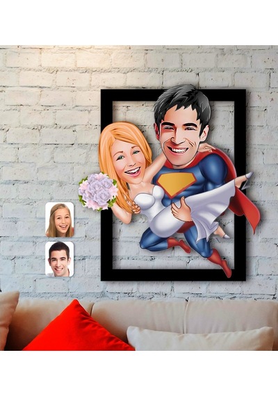 Kişiye Özel Sevgililer Karikatürlü 3D Ahşap Tablo-92