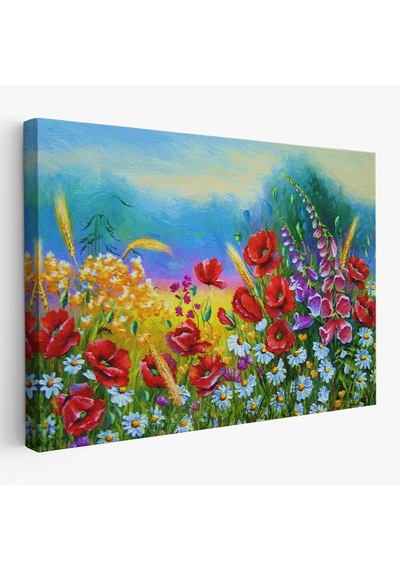 Es10 DB HG Renkli Çiçekler Yağlıboya Görünüm Dekoratif Kanvas Duvar Tablosu-3749 (50 x 70)