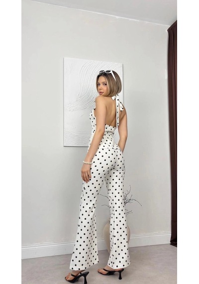 Elora Atelier Puantiye Desen Halter Yaka Takım Çok Renkli