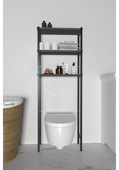 Banyo Wc Arkası Üstü Düzenleyici Raf Organizatör Havluluk Metal Gövde Banyo Rafı Gri