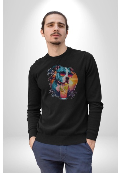 Tatil Köpek Soğuk Kokteyl İçeçek Unisex Siyah Baskılı Sweatshirt Siyah