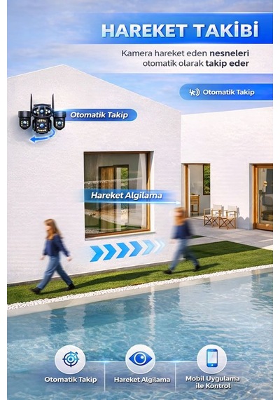 Rx75w Wifi 4 Kameralı Güvenlik Kamerası 20mp Ultra Hd Ptz Hareketli Sesli Gece Görüşlü Akıllı Kamera
