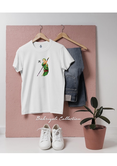 Oversize Ronoroa Zoro İllustration Tasarımlı Unisex T-shirt Beyaz