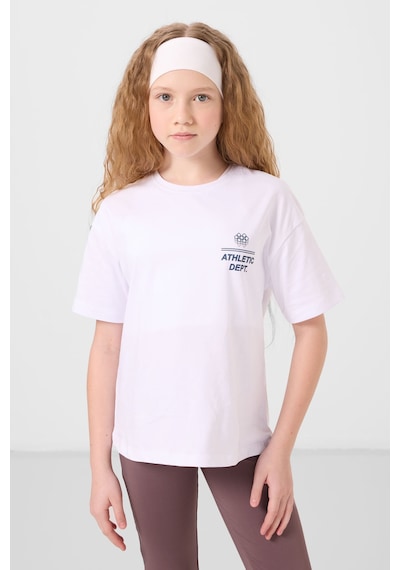 Beyaz Pamuklu O Yaka Oversize Fit Baskılı Kız Çocuk T-shirt - 75178 Beyaz