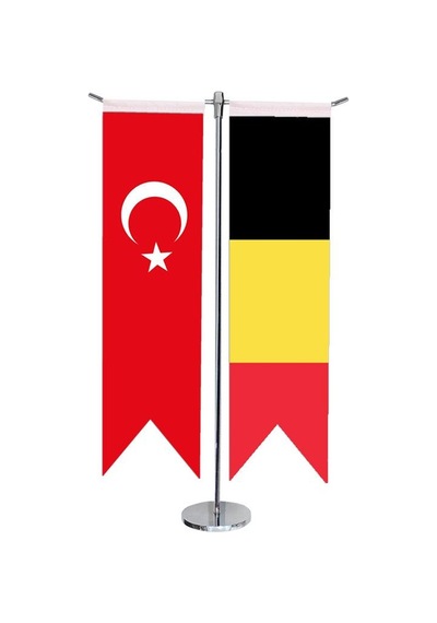 Masa Üstü Kırlangıç Belçika + Türk Bayrağı + Krom T Direk Masa Ba