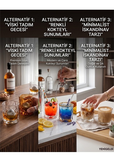 2'li Karma Set 200 Ml Kehribar & Şeffaf Modern Cam Viski Ve Kokteyl Bardağı
