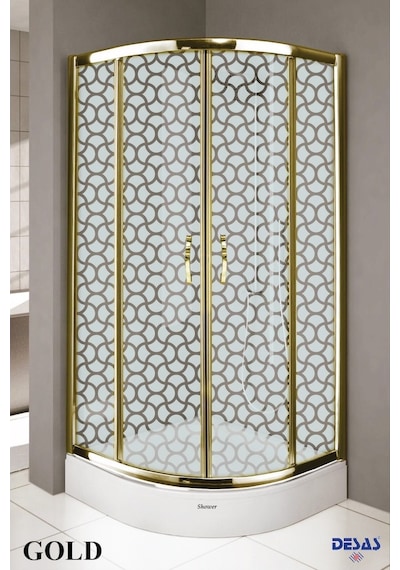 Desaş Shower Gold Profil Teknesiz Oval Desenli Cam Duşakabin 90 x 90 5 MM Altın