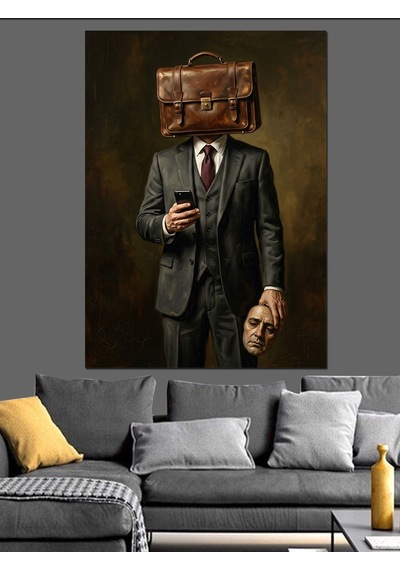 Evrak Çantası Başlıklı Modern Adam Dekoratif Kanvas - Mdf Ahşap Tablo