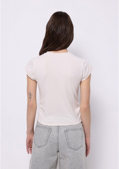 Colins Slim Fit Yuvarlak Yaka Düz Kadın Ekru Kısa Kol Tişört Cl1074571 Q1.v2 Ecr Ekru