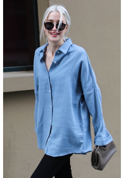 Madmext Mavi Muslin Kumaş Basic Kadın Gömlek Mg1660-mavi Mavi