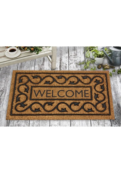 Dekoratif Dış Kapı Paspası Dijital Baskılı, Kaymaz Pvc Plastik Tabanlı, Şık Desenli Kapı Önü Paspası 40x70 Cm Taba - Krem