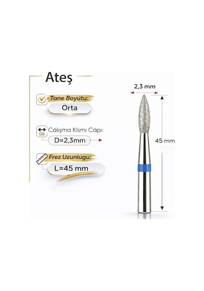 Elmas Freze Başlık Orta - Mavi Ateş 0,23 Mm- Adet Fiyatı
