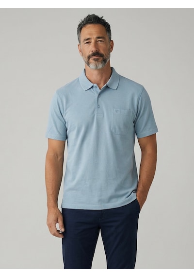 Erkek Yakalı Cepli Pike Lacoste Kumaş Mavi Baba Tshirt