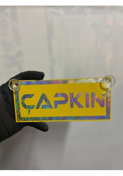 Sarı Renk Üzeri Hologram Renk Çapkın Yazılı Vantuzlu Cam Süsü