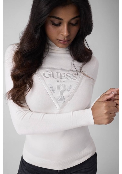 Guess Yüksek Yakalı Logolu Beyaz Kadın Kazak W6br54z1455-g012
