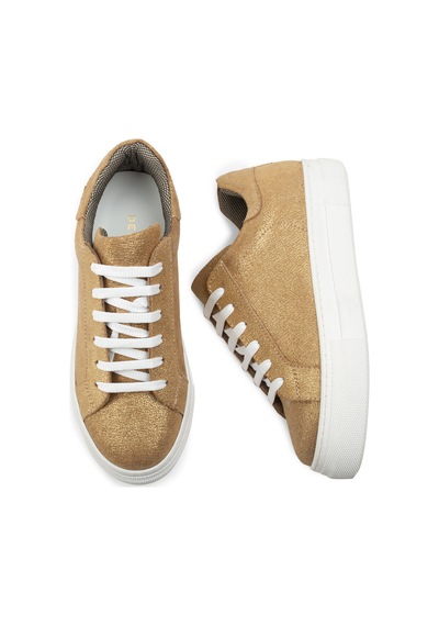 Deery Hakiki Süet Altın Rengi Simli Sneaker Kadın Ayakkabı - Z1681Zaltc01 Altın