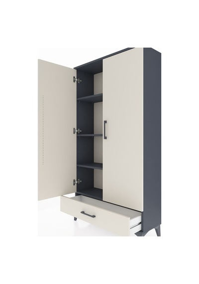 Arges Dolap 4 Raflı Tek Çekmeceli 2 Kapaklı 88x30x163 Antrasit-aytaşı Antrasit