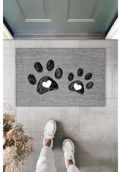 Rugmood Modern Dijital Baskı Paspas - Çift Büyük Pati - Kapı Önü Paspası 70x45cm Gri