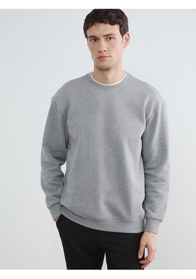 Lcw Vision Gri Bisiklet Yaka Erkek Kalın Sweatshirt