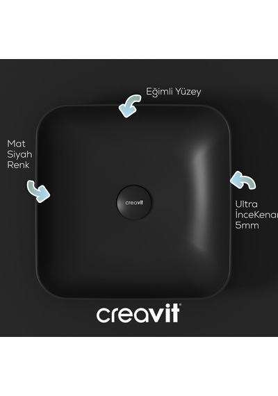 Creavit Ultra Kare Çanak Lavabo 40cm Mat Siyah Ul040-00sm00e-0000
