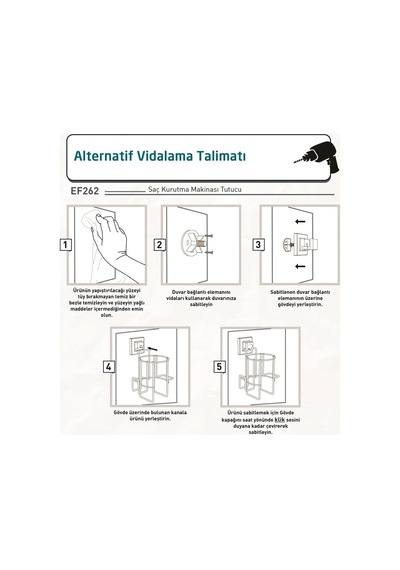 Saç Kurutmalık Askısı Paslanmaz Easyfix Yapışkanlı Siyah Siyah