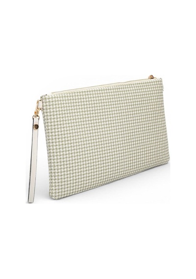 Silver Polo Yeşil - Kemik Kaz Ayağı Ekose Kadın Portföy Ve Clutch El Çantası Sp1034