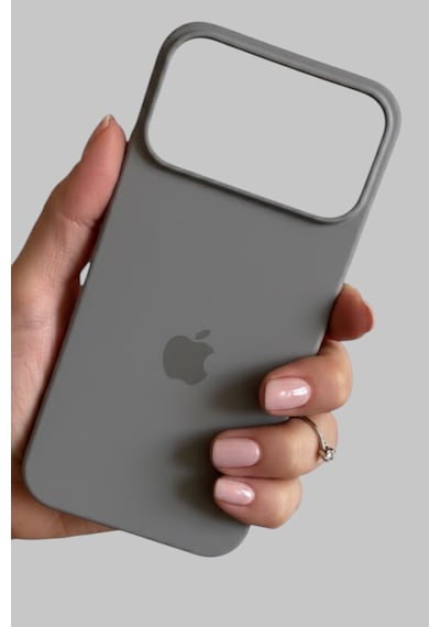 Iphone 17 Pro Max Uyumlu Kılıf Logolu Lansman Soft Yumuşak Içi Kadife Silikon Kapak Gri