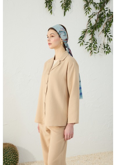 Aker Camel Düşük Omuz Ceket Yaka Pijama Üstü Camel Camel