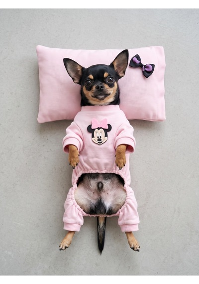 Pinkie Mouse Köpek Uyku Seti Pembe Kalın Penye Köpek Tulumu Ve Kurdele Detaylı Mini Yastık 2 Parça
