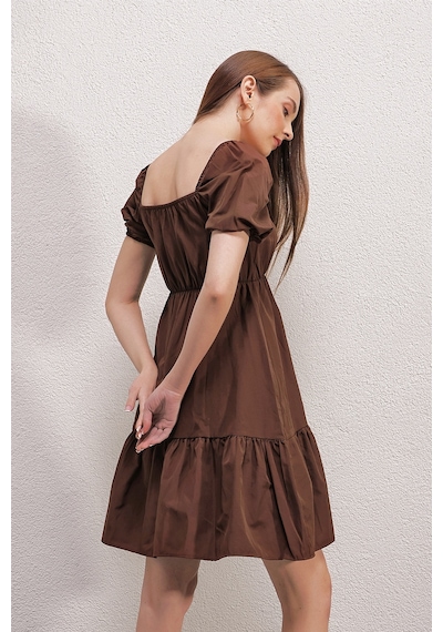Bigdart 2351 Kloş Poplin Elbise - Kahverengi 001