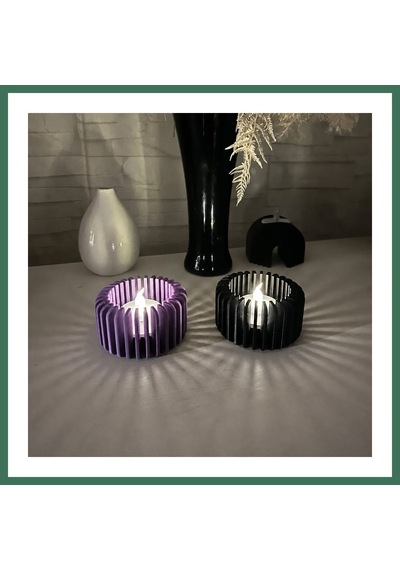 En-cag 3d Baskı Modern Çizgili Mumluk - Tealight Mumluk 1 Adet -mor Bss
