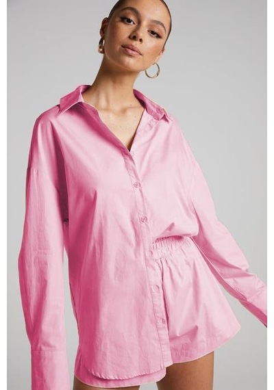 Seeh Pembe Oversize Basic Kadın Gömlek Sh268