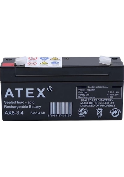 Atex 6 Volt - 3.4 Amper Yatık Akü