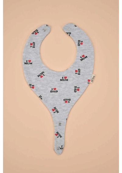 E&f Store Emzik Tutucu Mama Önlüğü - I Love Dad I Love Mom Desenli Gri Pamuk Kumaş Çok Renkli