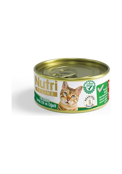 Nutri Feline Ton Balıklı Tavuklu ve Ciğerli Tahılsız Konserve Yetişkin Kedi Maması 85 G