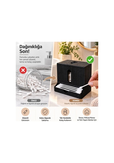 Modern Tasarım Kulak Çubuğu Dispenseri Kapaklı Banyo Makyaj Pamuk Düzenleyici Organizer - Siyah Renkli