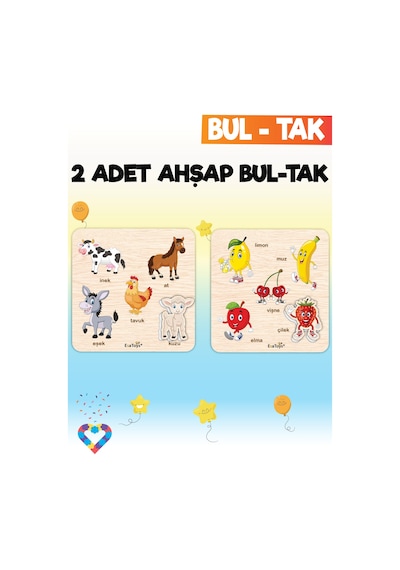 Eğitici 2 Adet Bul-tak Oyuncak Hayvanlar Ve Meyveler