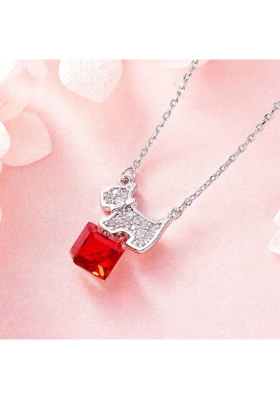 Monemel Kristal Taşlı Kırmızı Köpekli Kolye Altın Kaplama Agatha N02401 Gümüş - Rodyum