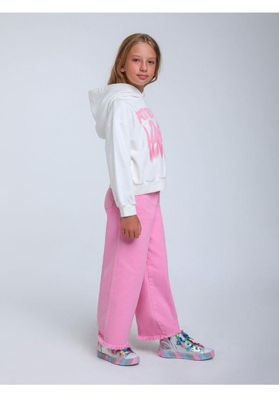 Escabel Kız Çocuk Düğmeli Bol Paça Pantolon-14319 Pembe