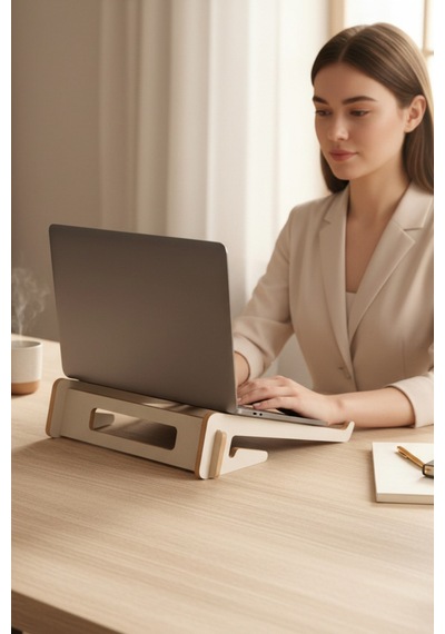 Ergonomik Ahşap Laptop Standı Laptop Yükseltici Dekoratif Ve Tüm Modellerle Uyumlu