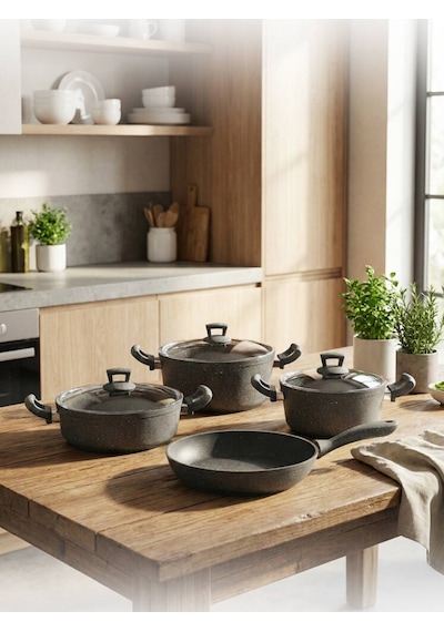 Hascevher Germanitium 7 Pcs Granit Set 1822ten26kar26tv Siyah