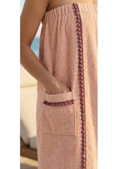 Belinis Ponpon Detaylı %100 Pamuklu Kadın Çırtçırtlı Banyo Ve Plaj Havlusu - Sauna Havlu Açık Pembe