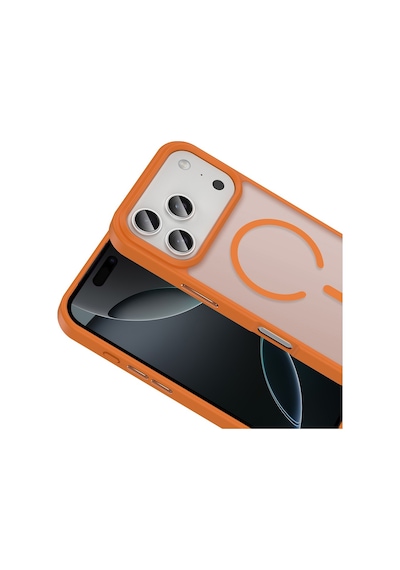 Vendas Apple iPhone Uyumlu  17 Pro Kılıf M-safe Şarj Özellikli Mat Arka Yüzey Zore Sio Kapak +lens +ekran Koruyucu Turuncu