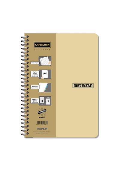 Meteksan A4 Capricorn 160 Yaprak Pet Spiralli Pp Kapak Defter - 8 Adet Tarı
