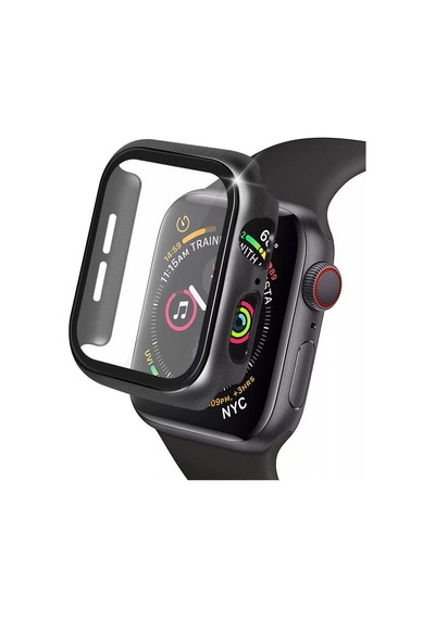 Apple Watch 40mm Camlı Kasa Ekran Koruyucu - Siyah Açık Mavi