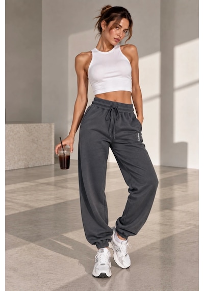 Bb Butik Basic Dökümlü Modal Kumaş Lastikli Bel Rahat Kesim Jogger Pantolon Zg3535 Antrasit
